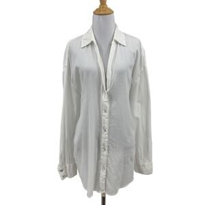 Honorine Shirt Womens S Small White Semi Sheer Johnny Collar Cotton Oversized